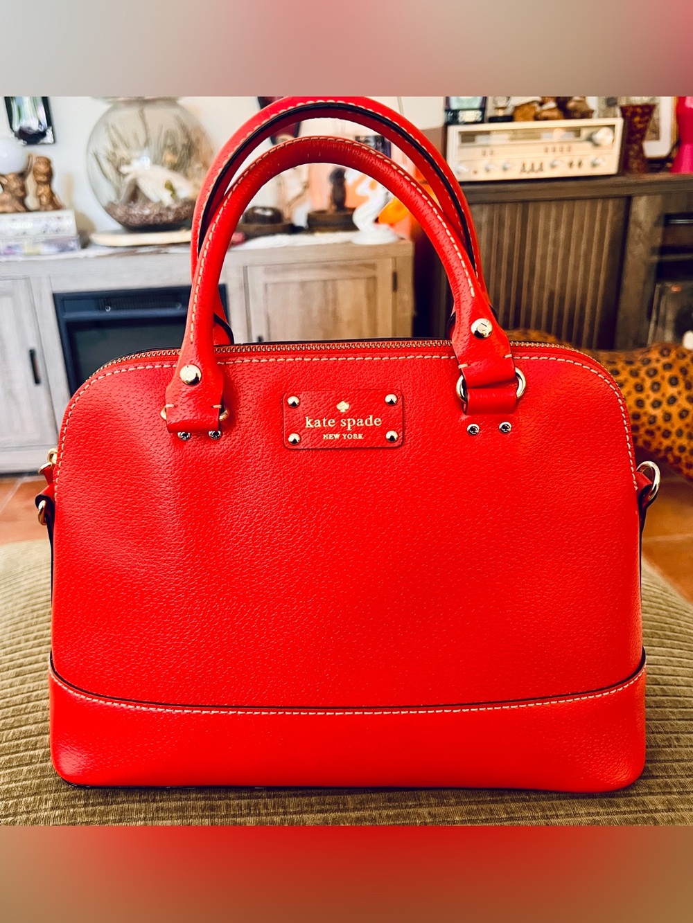 Kate Spade New York Red Pebbled Leather Dome Satchel Bag